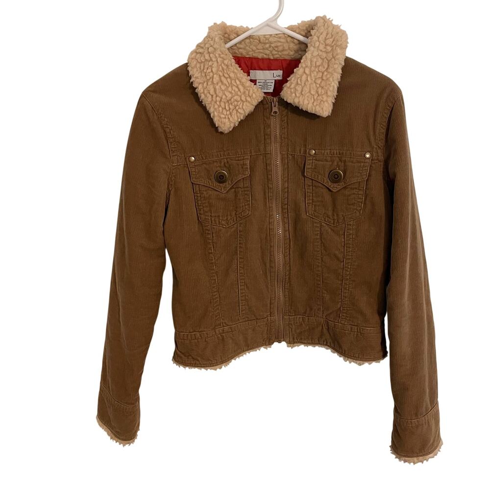 Luii Trucker Jacket Womens Medium Tan Corduroy Sherpa Lined Boho Western Outdoor